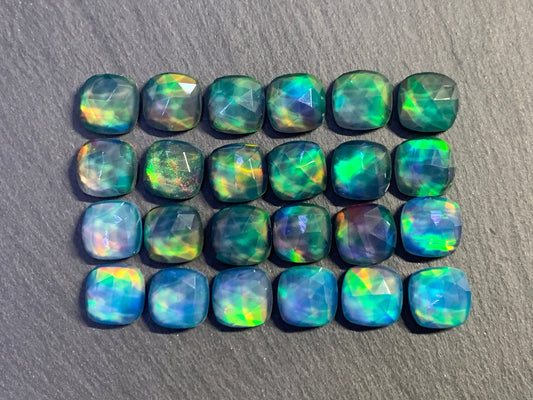 Faceted Aurora Opal square 10mm cabochon - Doublet cabochons