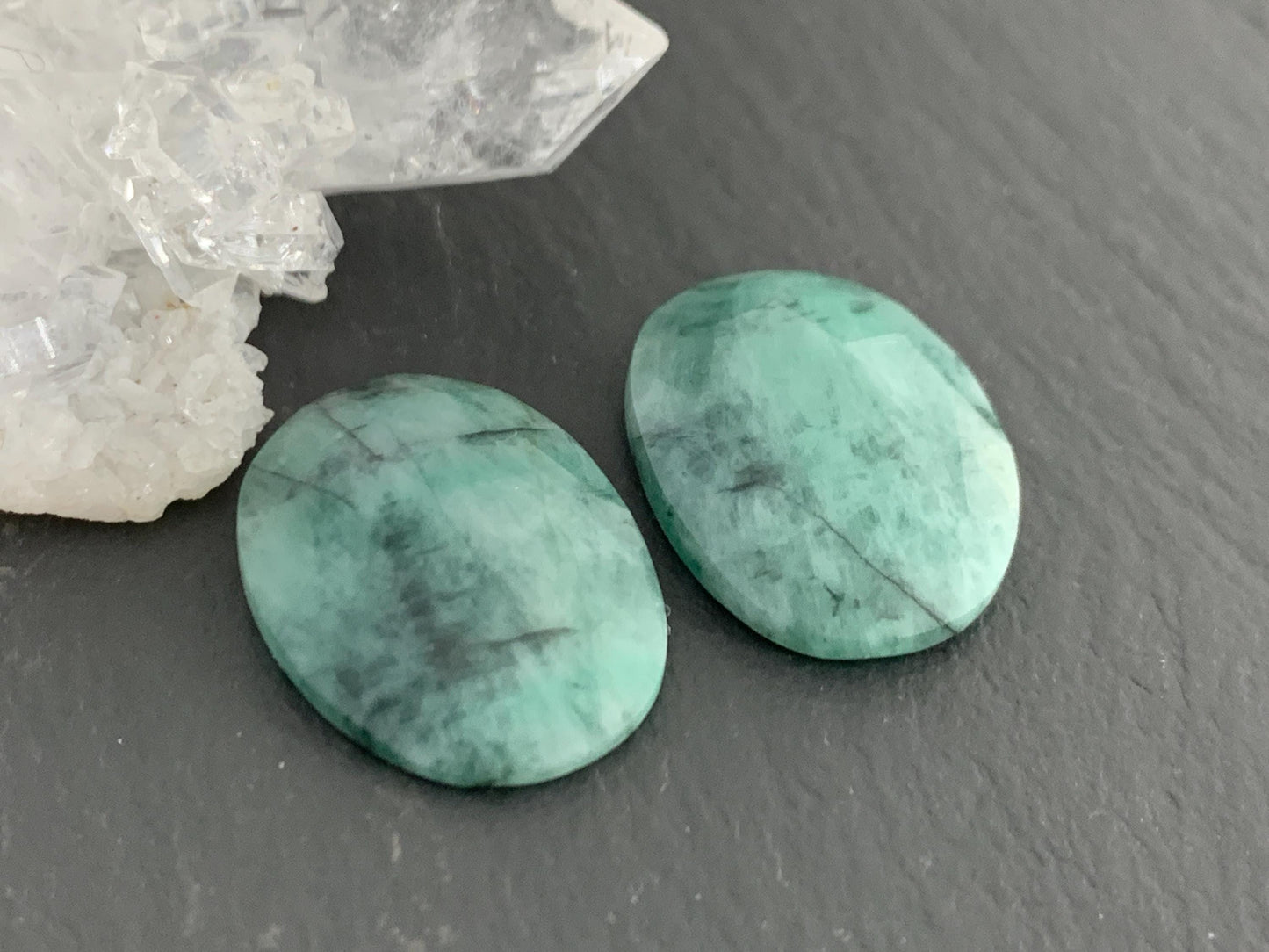 Faceted Emerald Pair 14x19x4mm cabochon