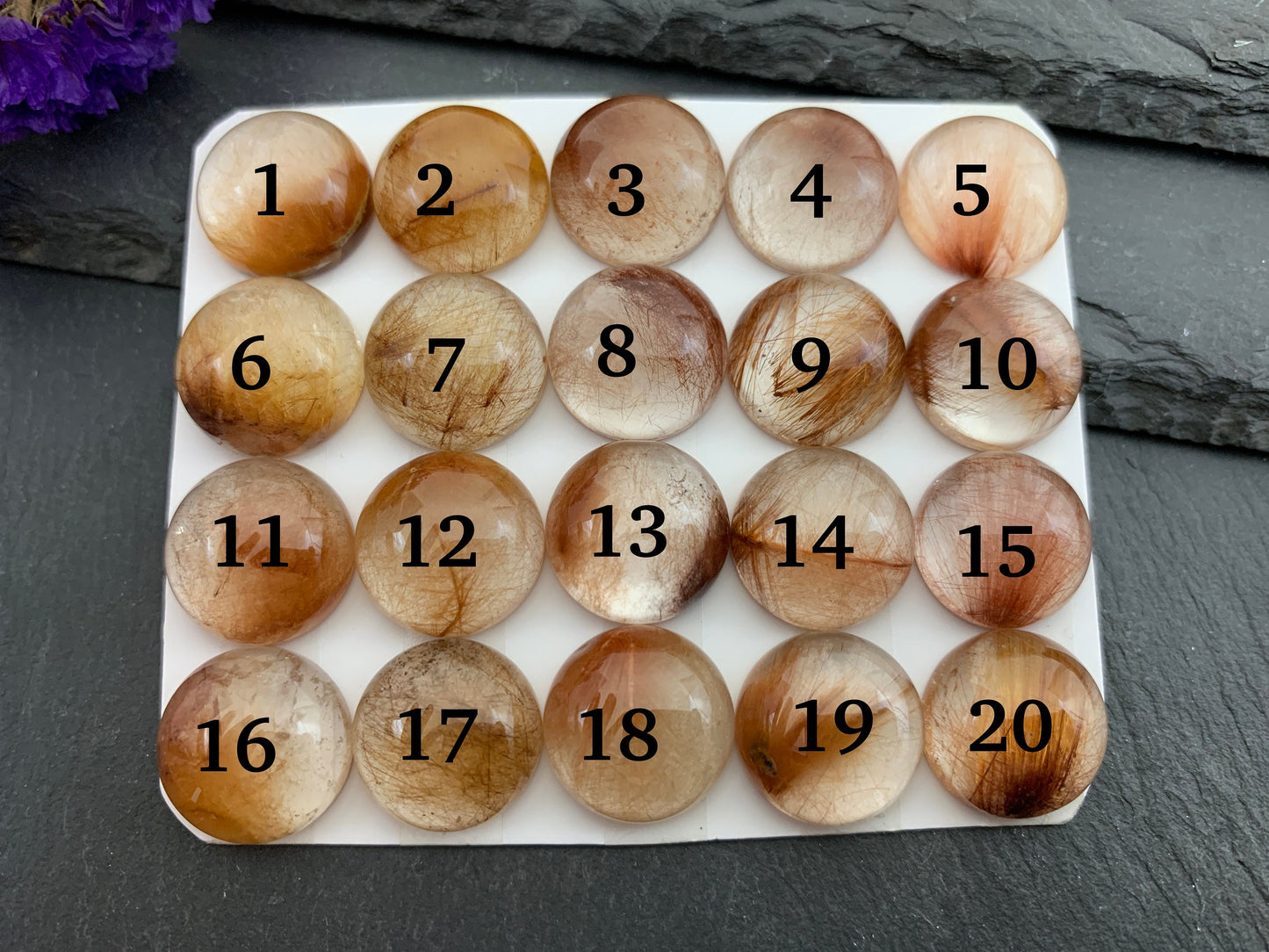 Rutilated Quartz round 15mm cabochon - Calibrated cabochons