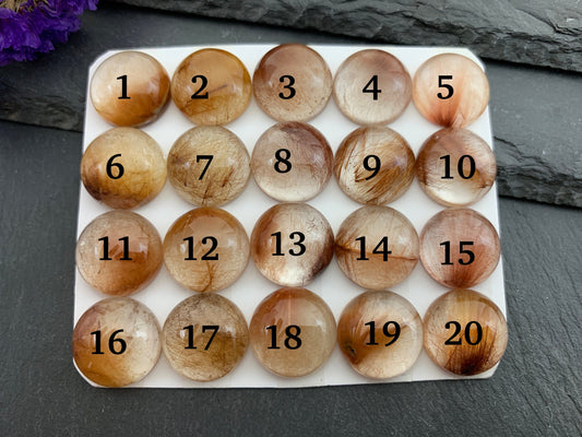 Rutilated Quartz round 15mm cabochon - Calibrated cabochons