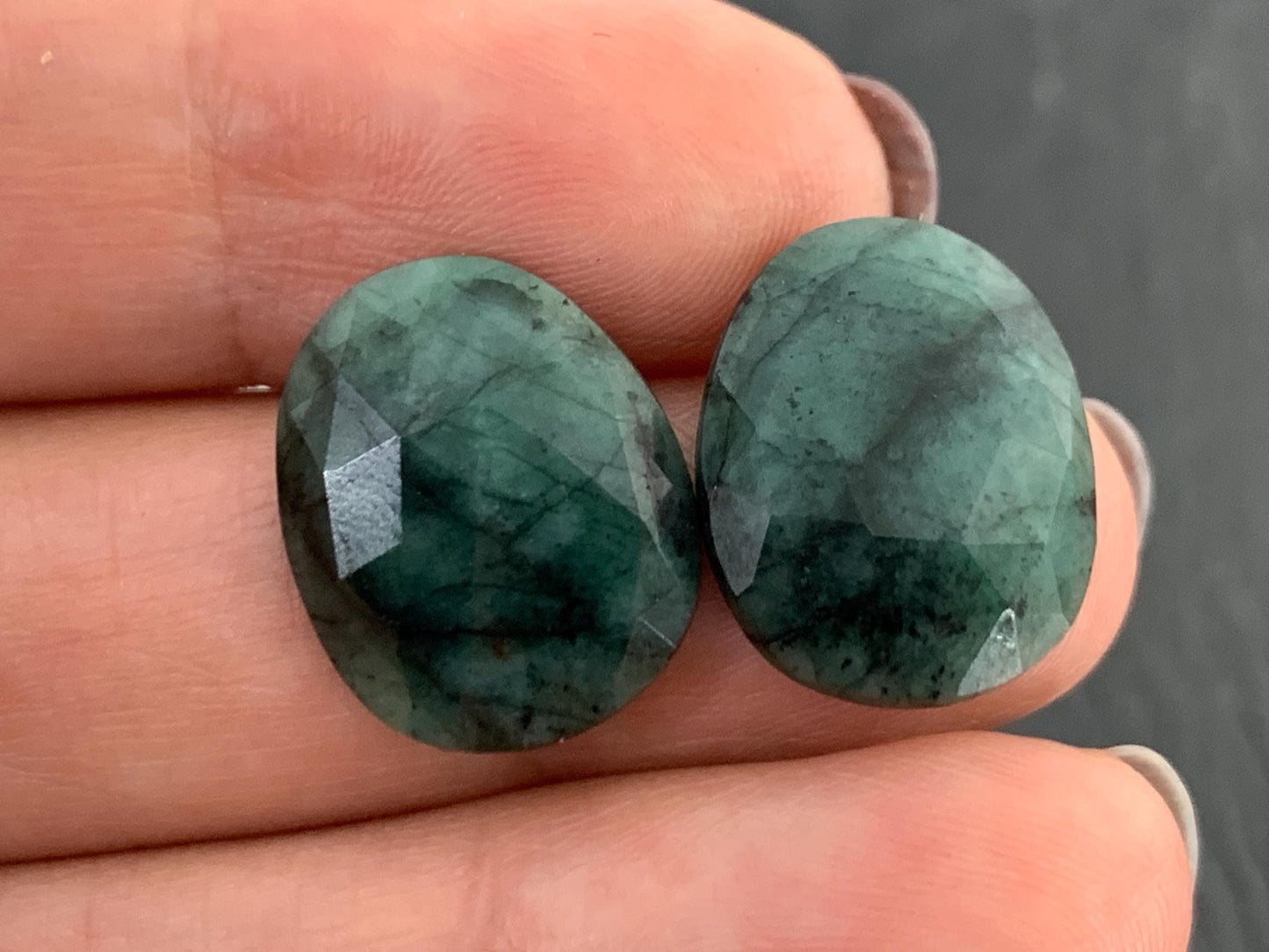 Faceted Emerald Pair 14x17x4mm cabochon