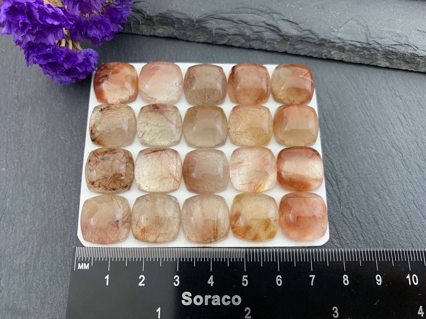 Rutilated Quartz square 15x15mm cabochon - Calibrated cabochons