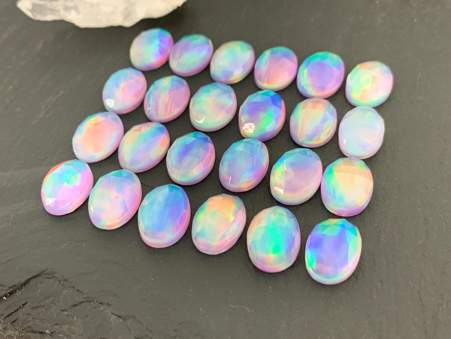 Faceted Aurora Opal oval 10x14mm cabochons - Doublet cabochons |