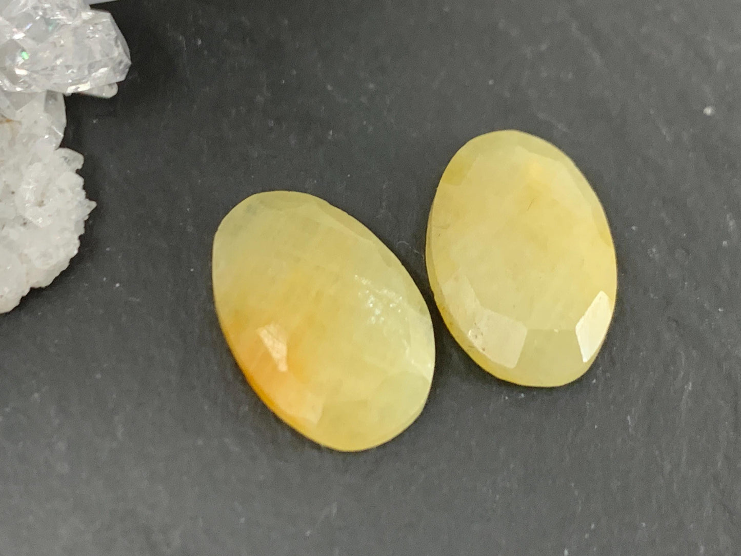 Faceted Yellow Sapphire pair 9x13x3mm cabochon