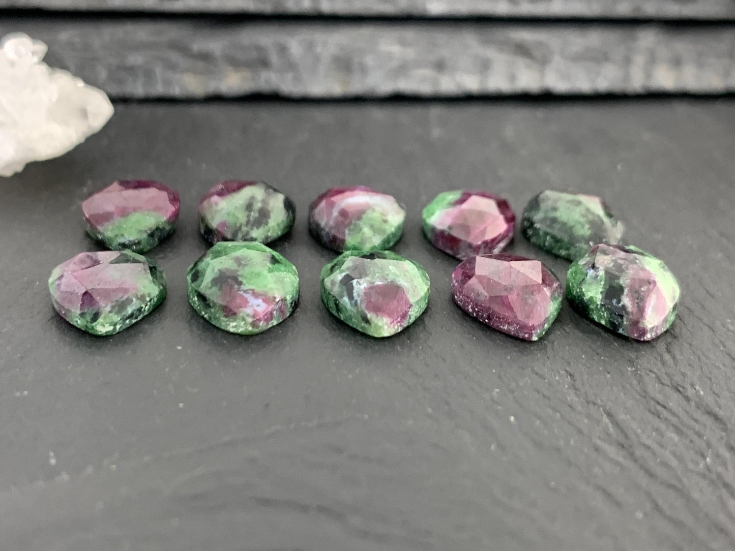 Faceted Ruby Zoisite 10x14mm cabochon.