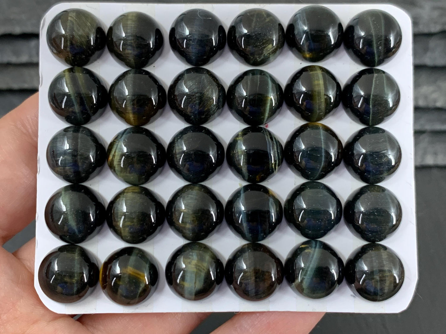 Yellow Blue Tiger Eye round 12mm cabochon - Calibrated cabochons.