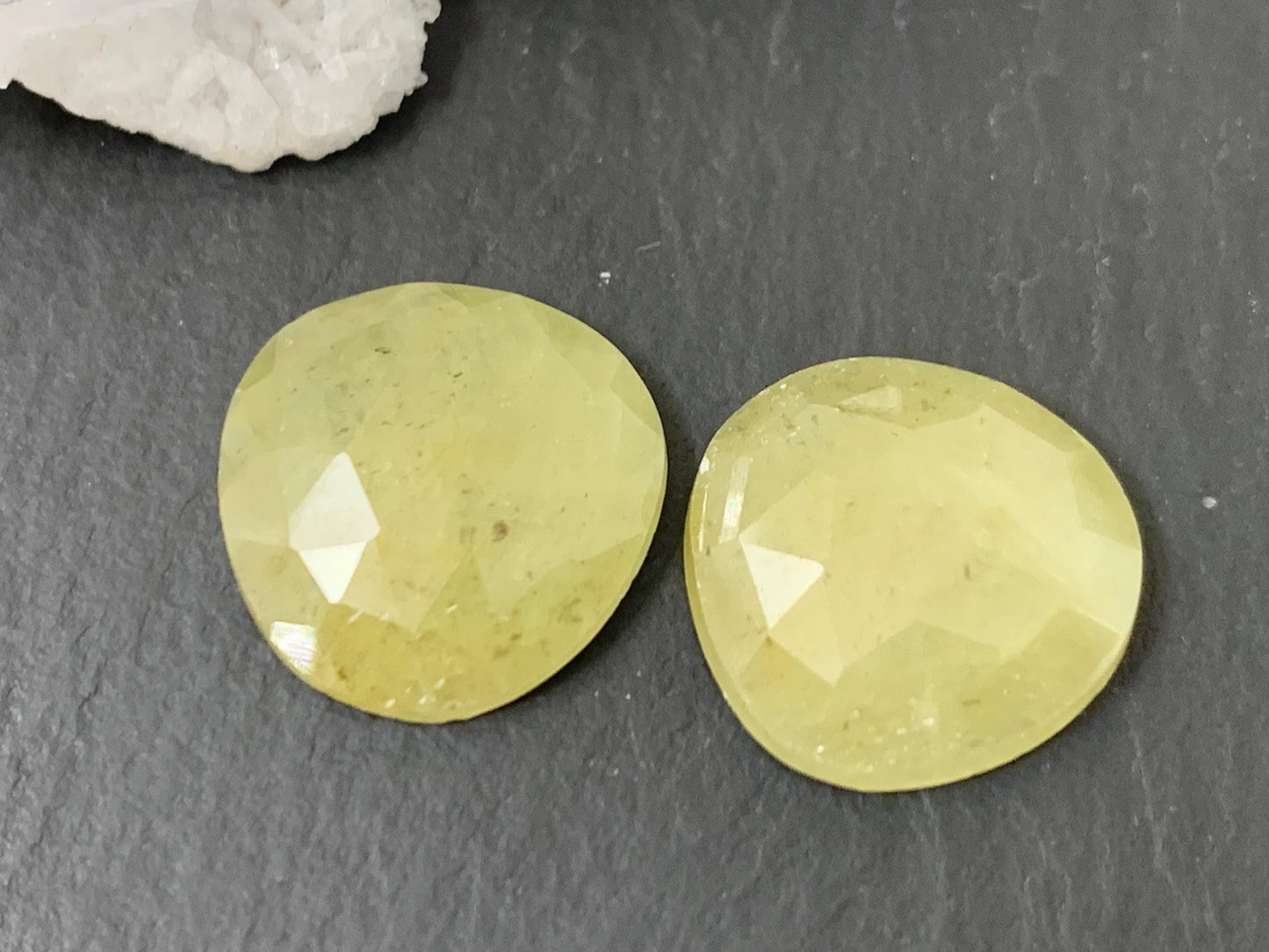 Faceted Yellow Sapphire pair 13x14x3.5mm cabochon