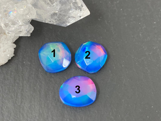 Faceted Aurora Opal free form 8-9mm long doublet cabochons