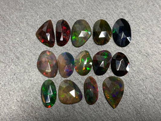 Faceted Black Ethiopian Opal 9-12mm long cabochon
