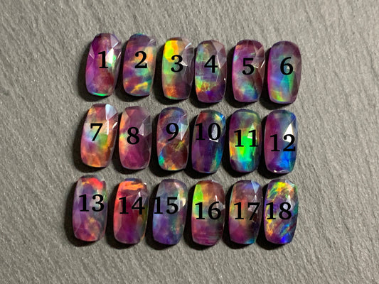 Faceted Aurora Opal 7x14mm cabochon - Doublet cabochons