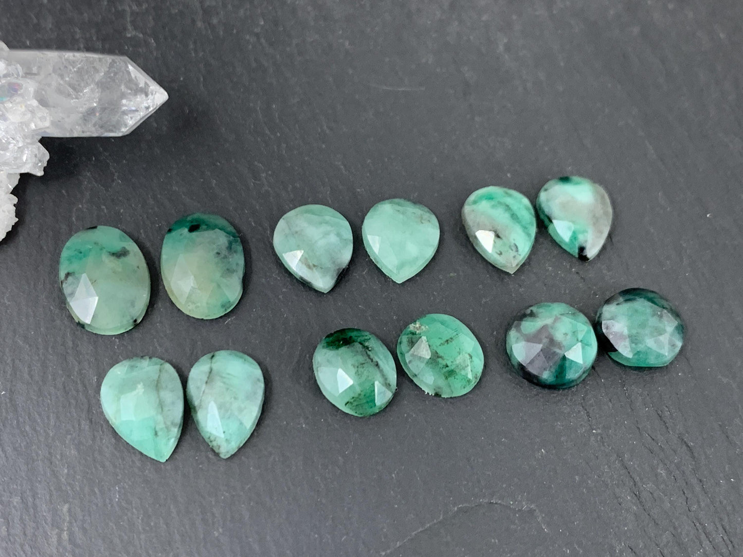 Faceted Emerald Pair 10-13mm long Cabochon/ Select your pair | W343-2