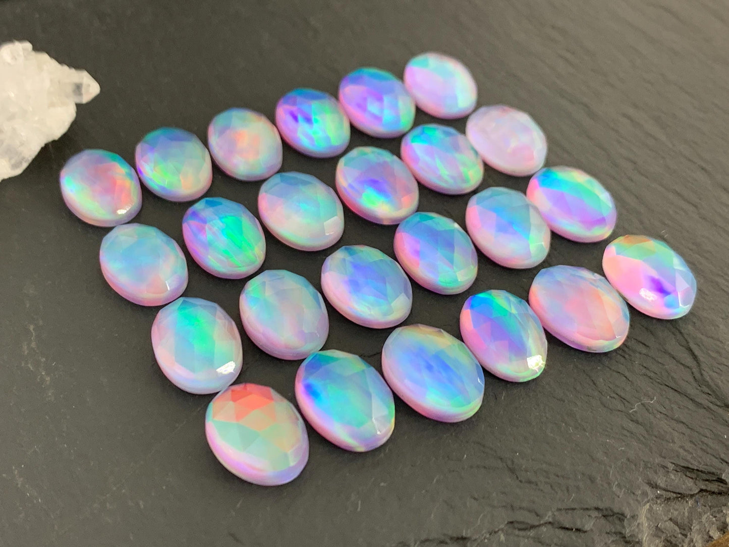 Faceted Aurora Opal oval 10x14mm cabochons - Doublet cabochons |