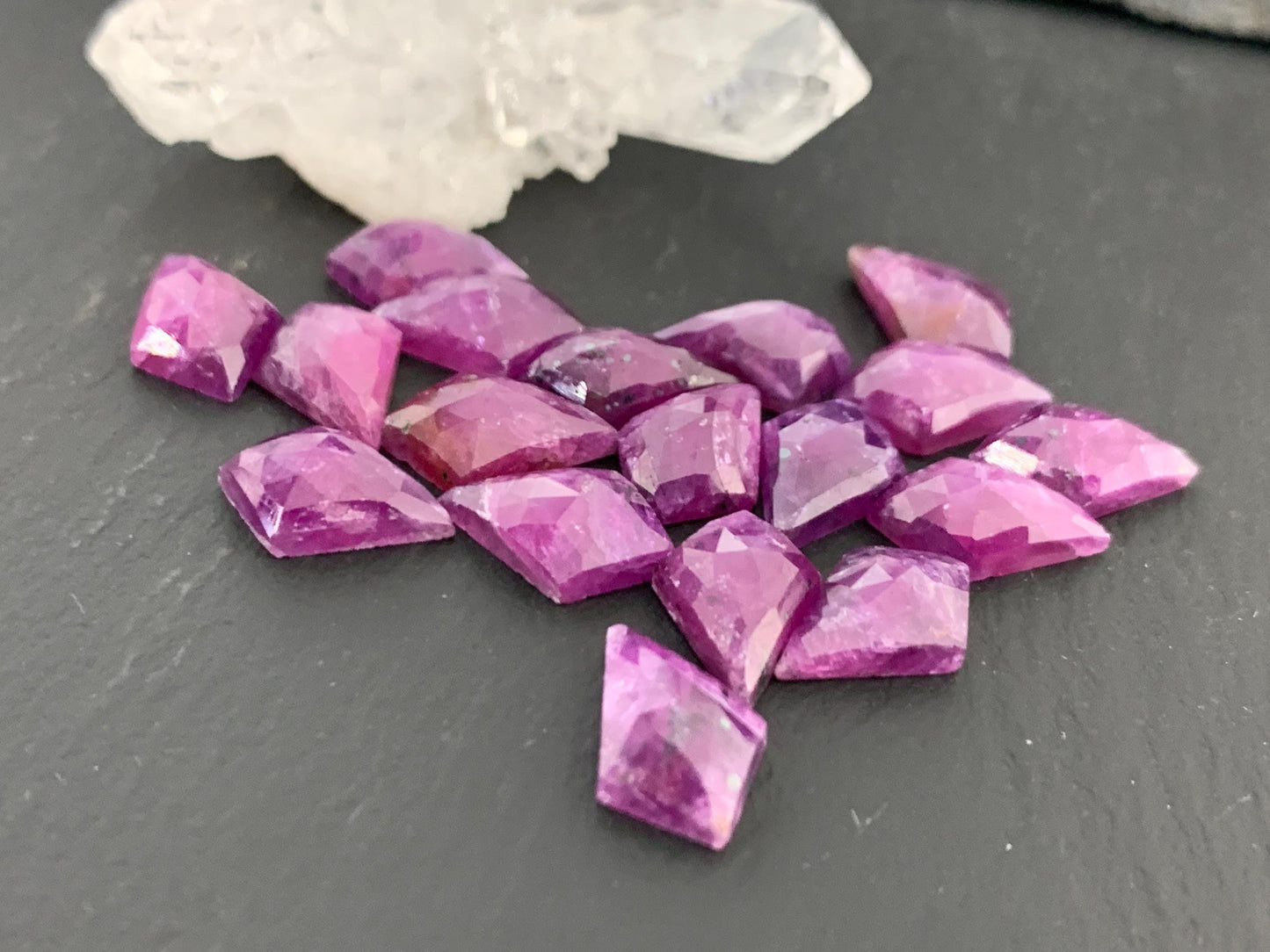 Discounted Damaged Faceted Sapphire kite 8x12mm cabochon. Lot of 18 pieces