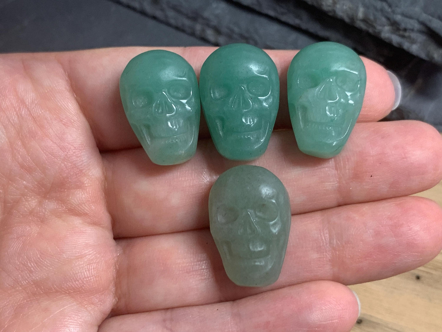 Green Aventurine Skull, Hand Carved Crystal Decor, Polished Gem