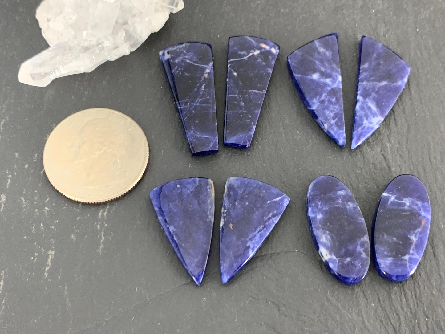 Natural Sodalite pair 24-30mm long cabochon