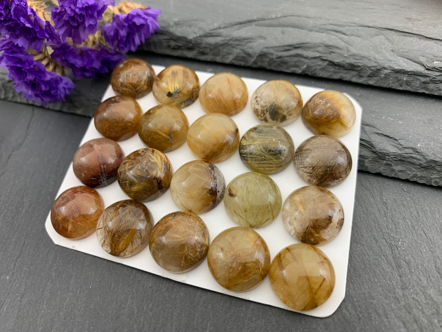 Rutilated Quartz round 15mm cabochon - Calibrated cabochons