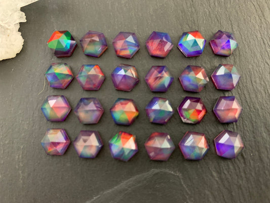 Faceted Aurora Opal hexagon 8mm cabochon - Doublet cabochons