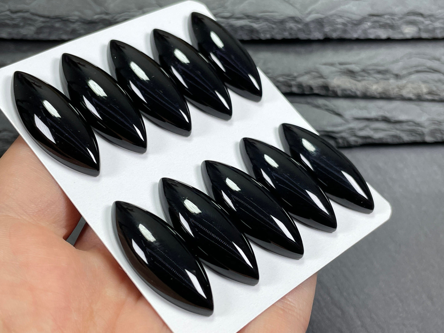 Black Agate marquise cabochon 12x30mm - Calibrated cabochons