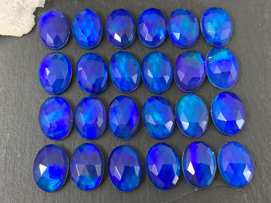 Faceted Aurora Opal oval 10x14mm cabochons - Doublet cabochons