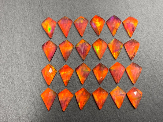 Faceted  Aurora Opal kite 10x14mm doublet cabochons - Doublet cabochons