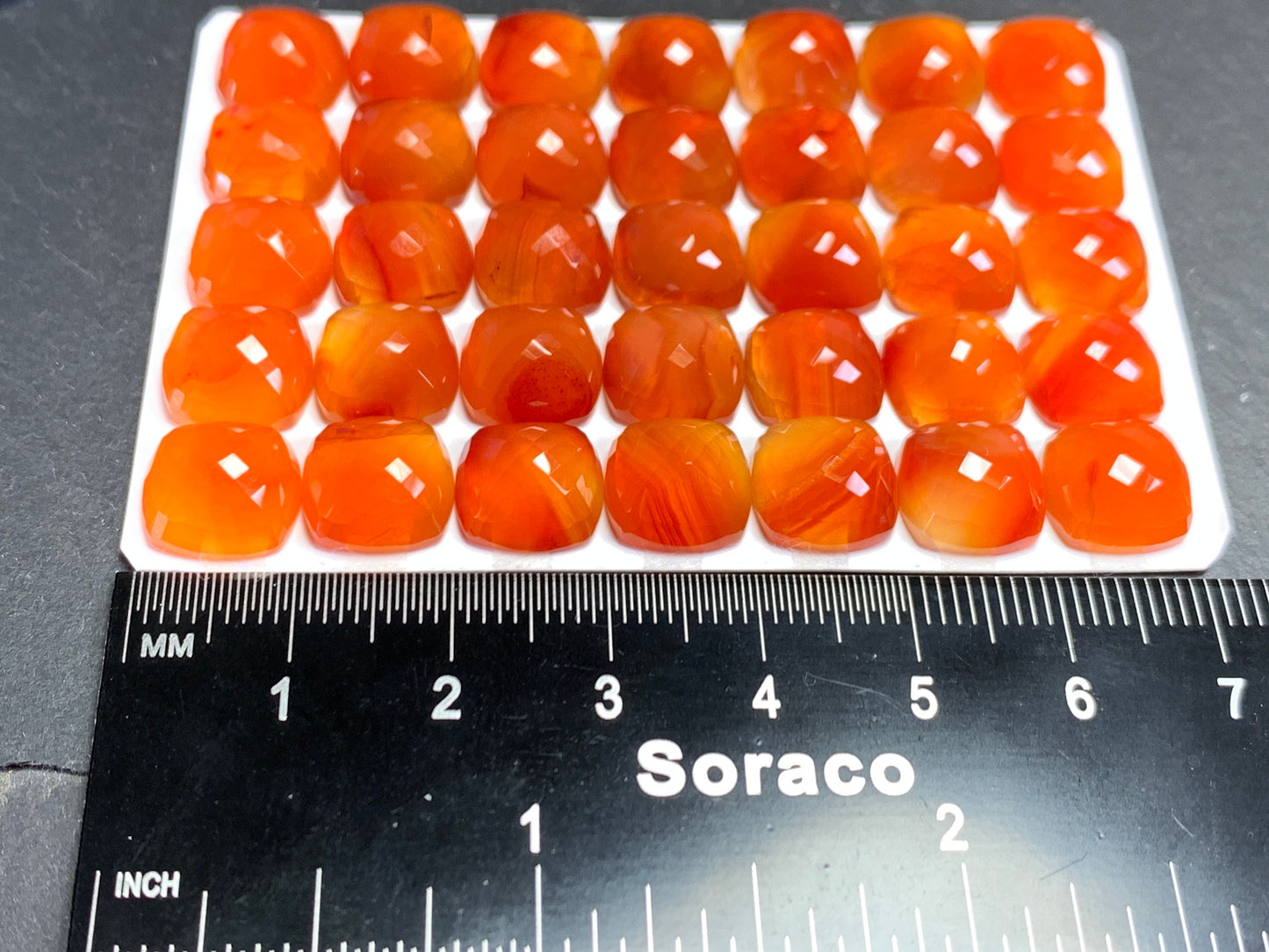 Faceted Carnelian square cushion 10mm Cabochon - Calibrated cabochons