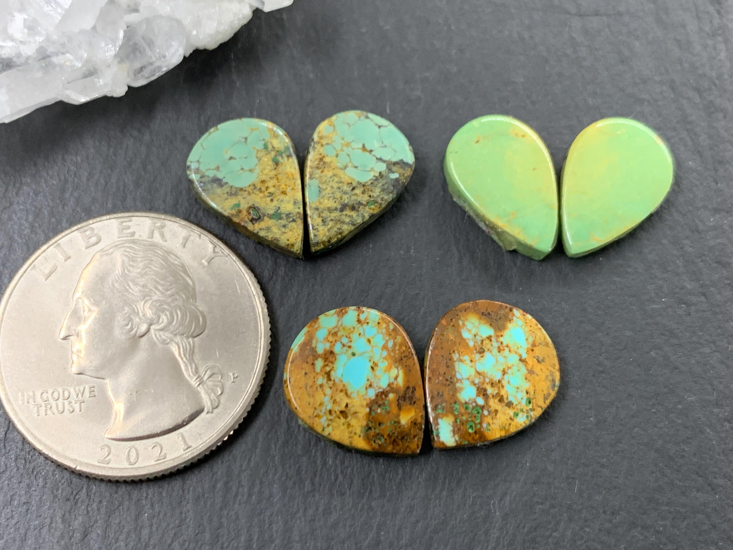 Tibetan Turquoise Pair 14mm long Cabochon - Hand Cut Cabochon