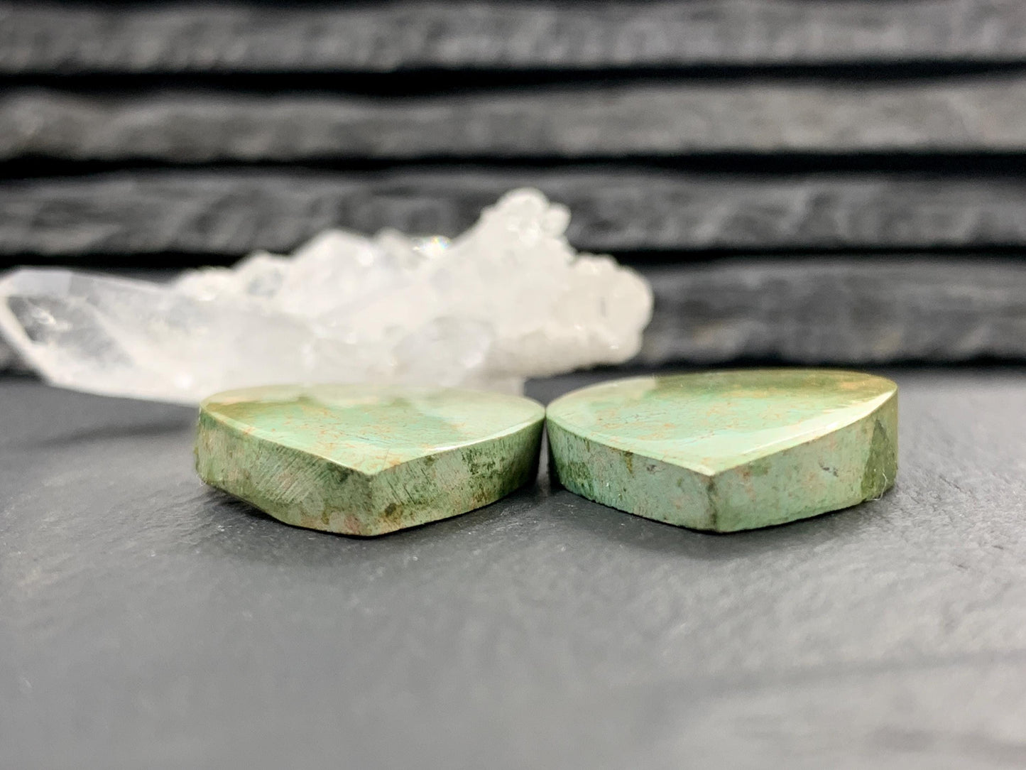 Tibetan Turquoise Pair 19x22mm Cabochon - Hand Cut Cabochon