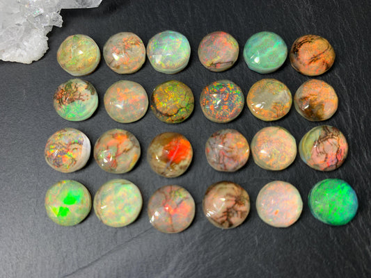 Faceted  Monarch Opal round 10mm cabochons - Doublet cabochons