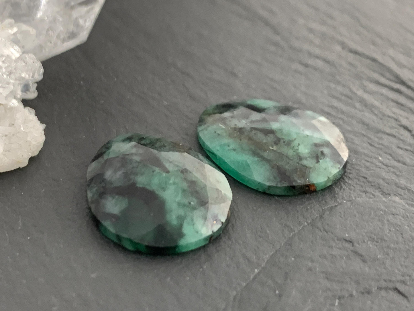 Faceted Emerald Pair 15x18x3mm cabochon