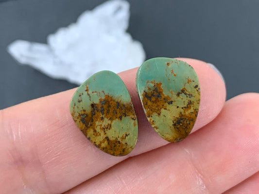 Tibetan Turquoise Pair 11x15mm Cabochon - Hand Cut Cabochon