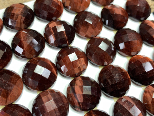 Faceted Red Tiger Eye round 15mm cabochon - Calibrated cabochons