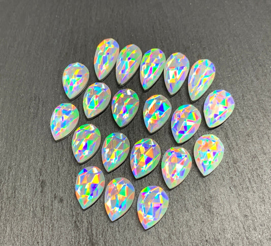 Rose Cut Mystic Rainbow Quartz pear 7x14mm, 8x12mm cabochon doublet