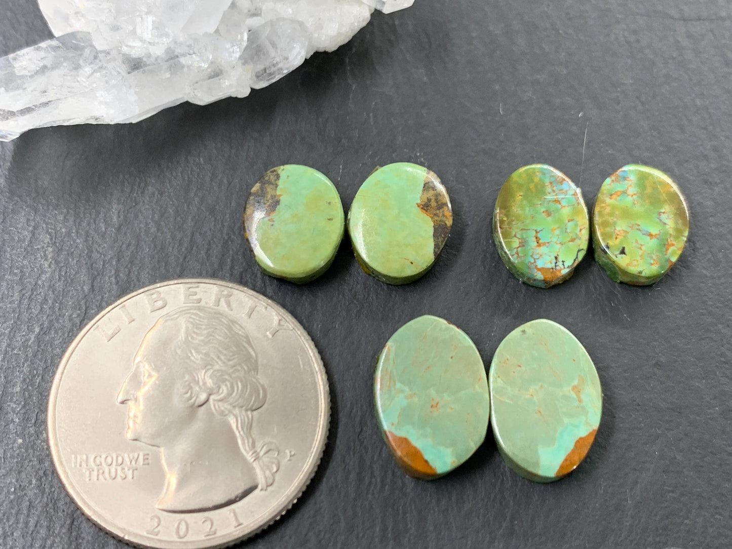 Tibetan Turquoise Pair 11-14mm long Cabochon - Hand Cut Cabochon