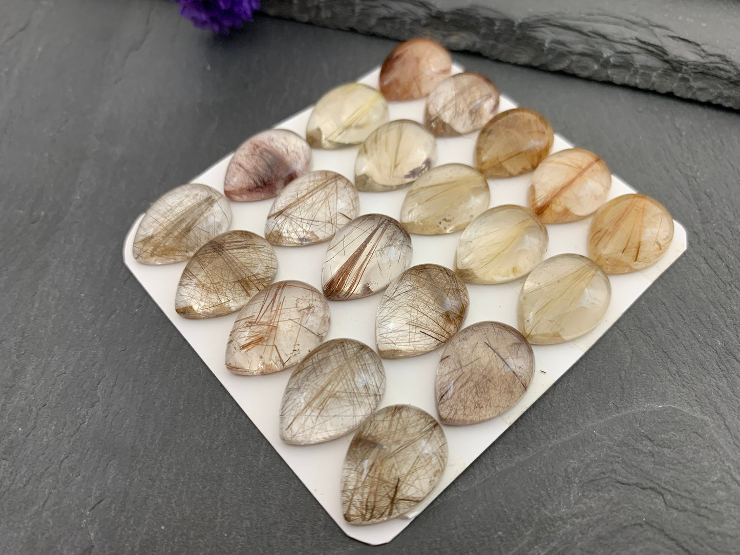 Rutilated Quartz pear 13x18mm cabochon - Calibrated cabochons