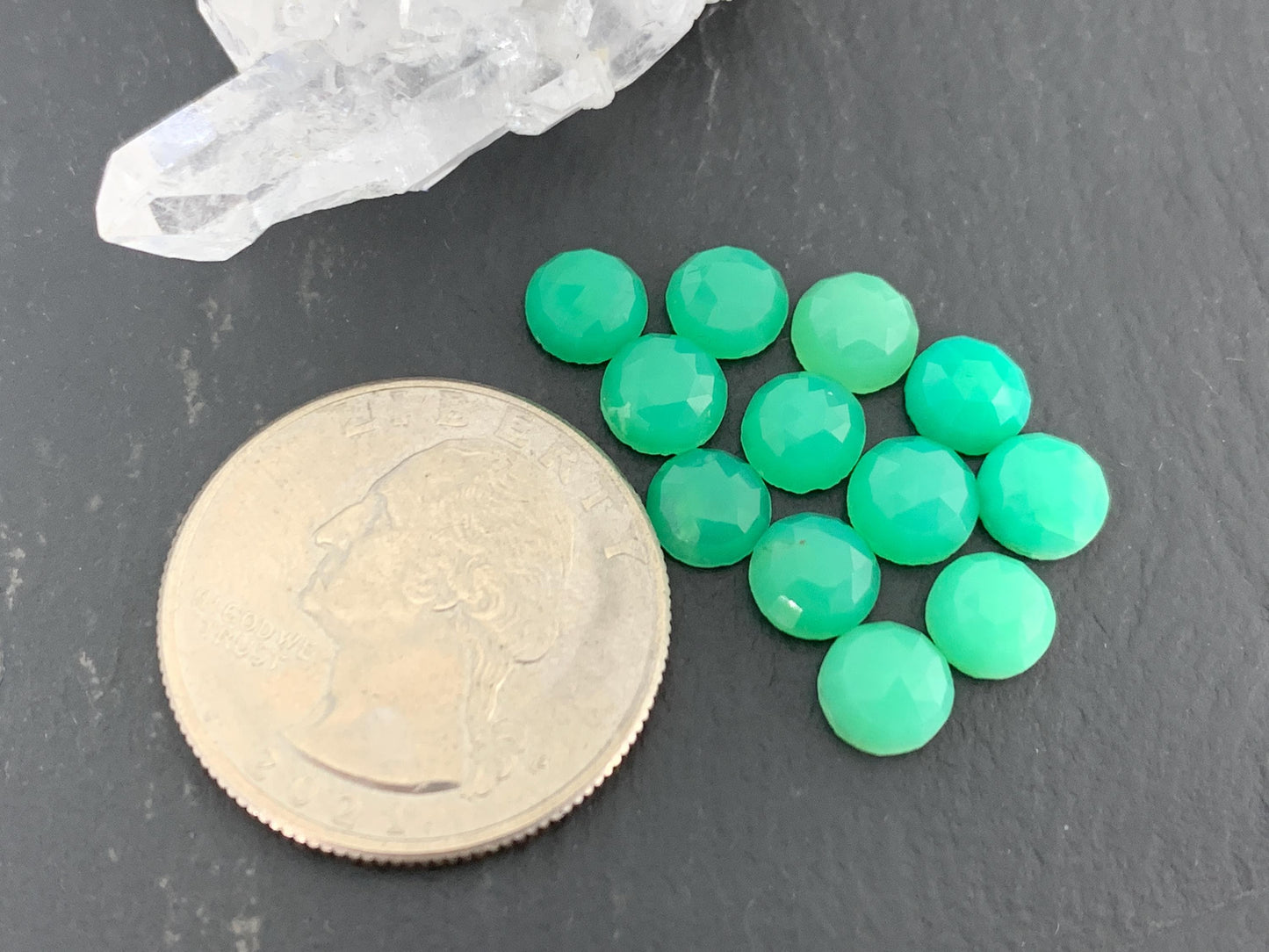 Faceted Chrysoprase round 6mm cabochon