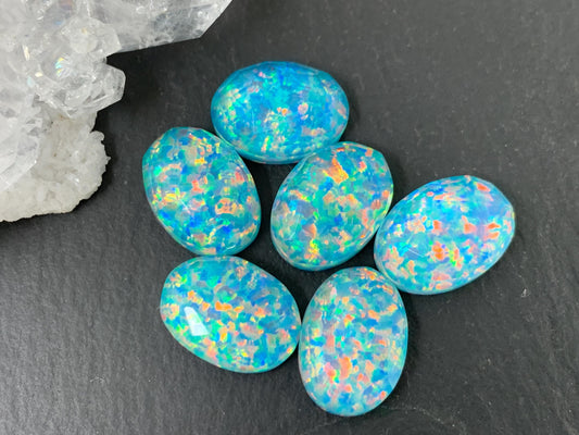 Faceted Aurora Opal oval 10x14mm cabochons  - Doublet cabochons