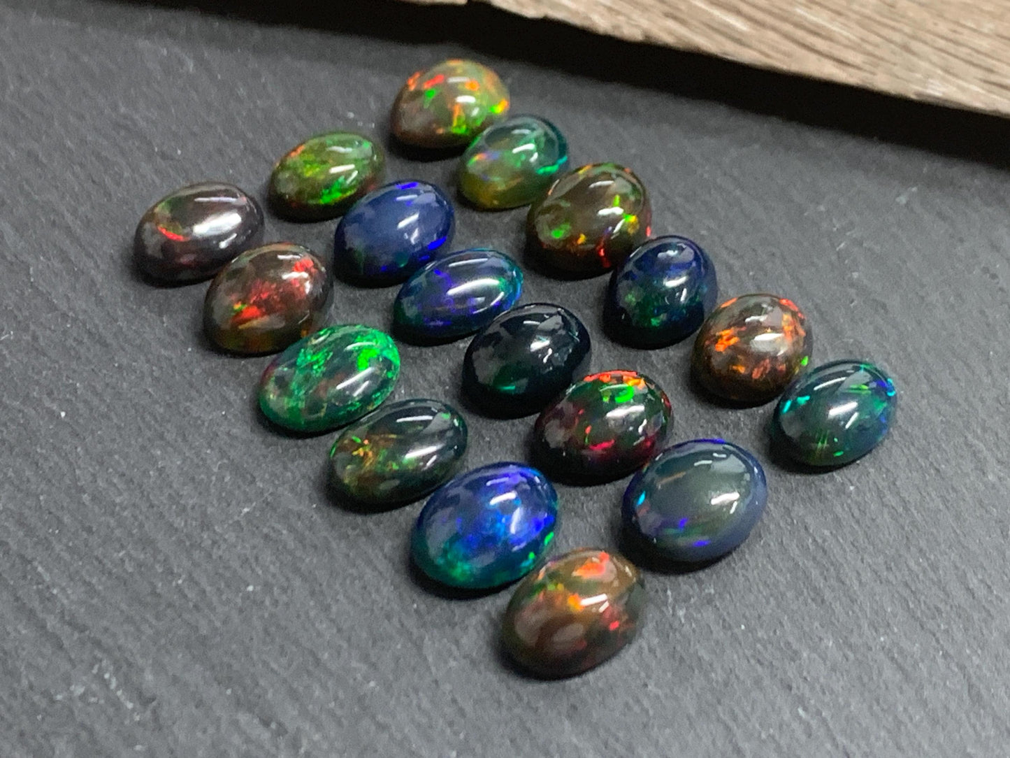 Natural Black Ethiopian Opal oval 10-11mm long Cabochon/ Select your cabochon