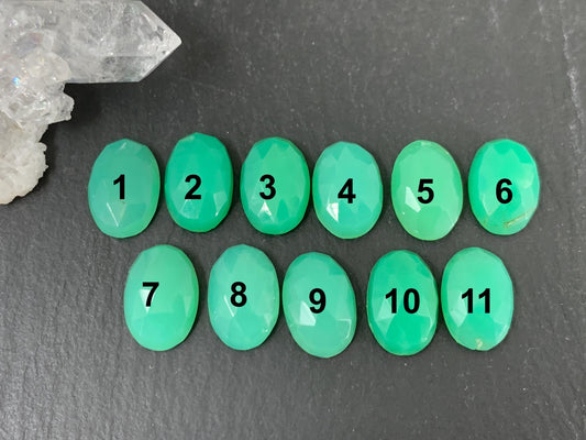 Faceted Chrysoprase oval 8x12mm cabochon