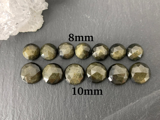 Faceted Gold Obsidian round 8 & ,10mm cabochon - Calibrated cabochons