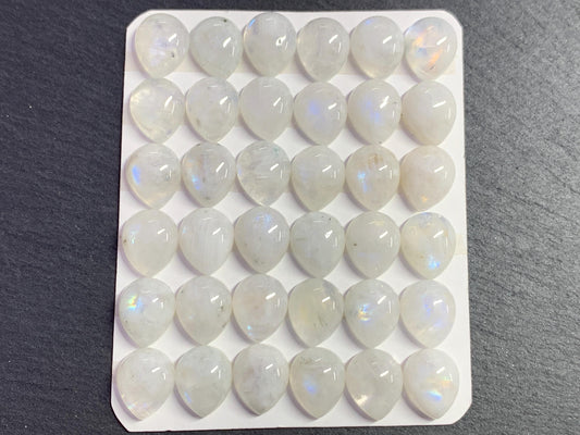 Rainbow Moonstone pear 10x12mm cabochon - Calibrated cabochons