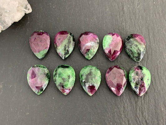 Faceted Ruby Zoisite 10x14mm cabochon.