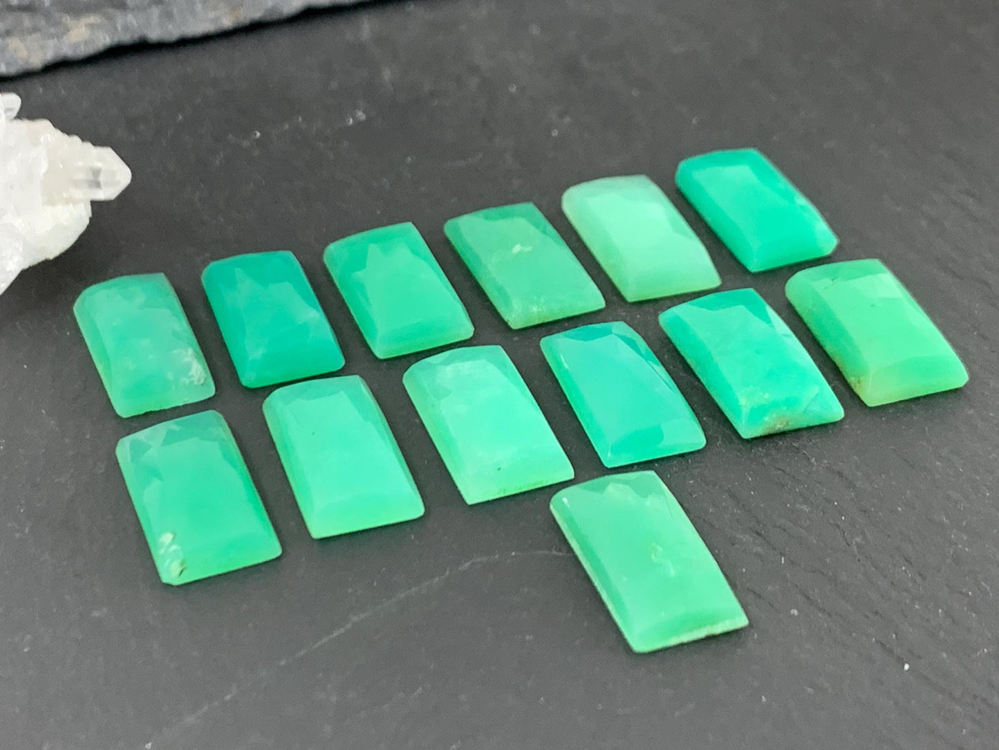 Faceted Chrysoprase Cabochon – 8x16mm Rectangle Green Gemstone for Unique Jewelry Making