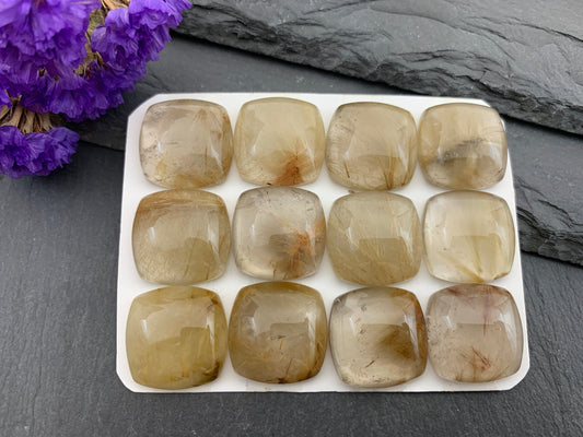 Rutilated Quartz square 18mm cabochon  - Calibrated cabochons