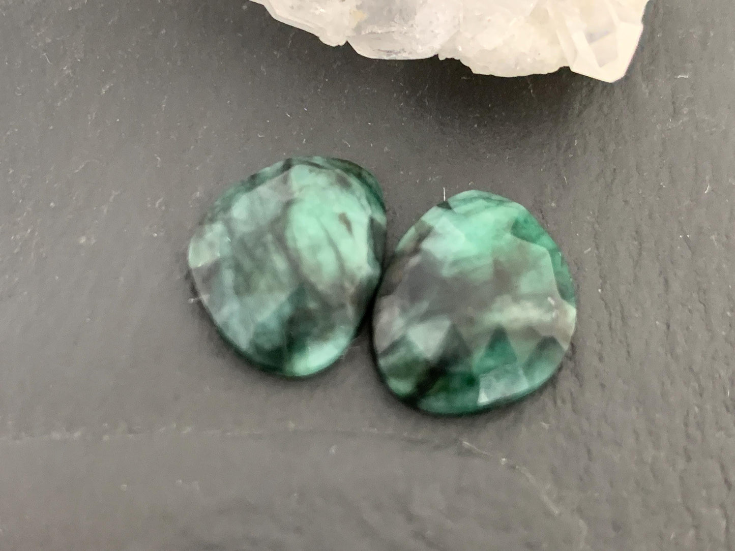 Faceted Emerald Pair 12x14x4mm cabochon