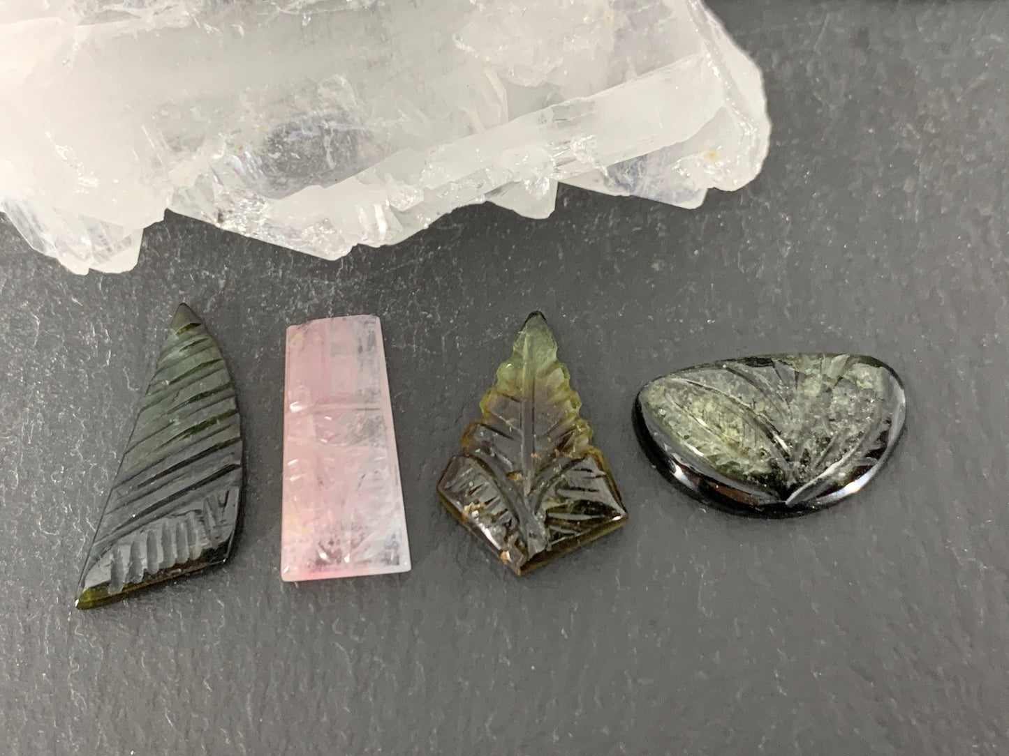 Carved Tourmaline free form 17-21mm long cabochon