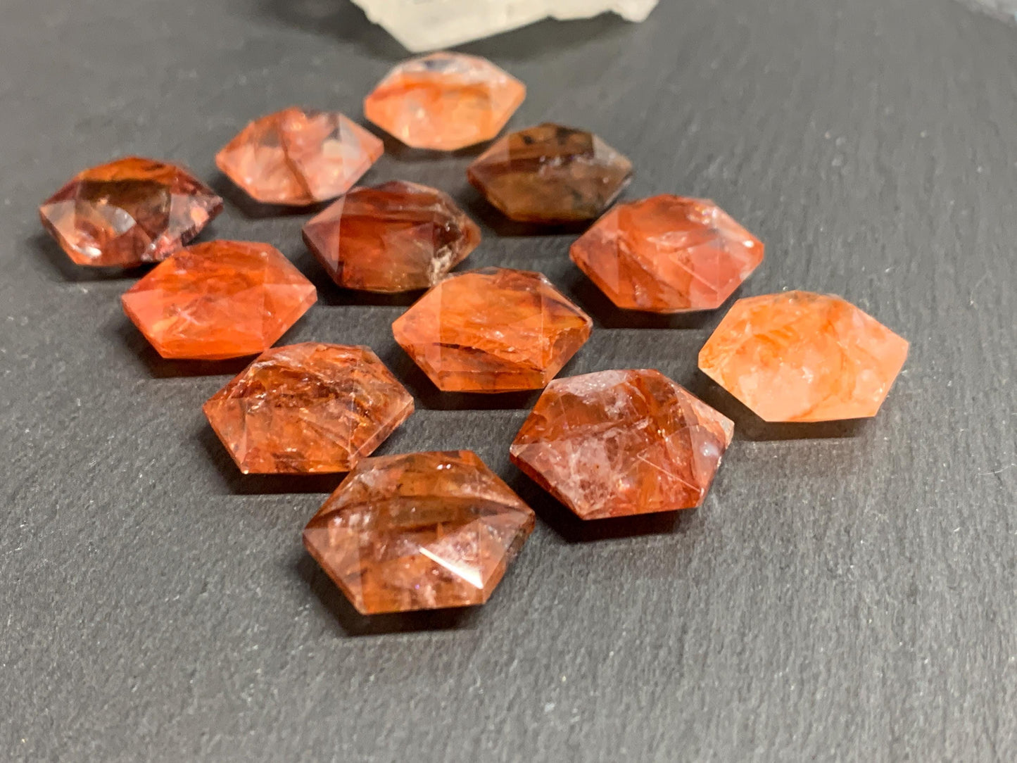 Fire Quartz hexagon 18x21mm faceted from both sides - not a cabochon