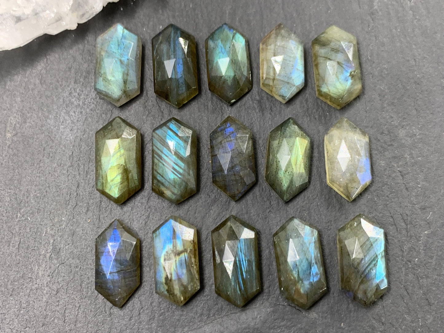 Faceted Labradorite 8x16mm cabochon | Long Hexagon