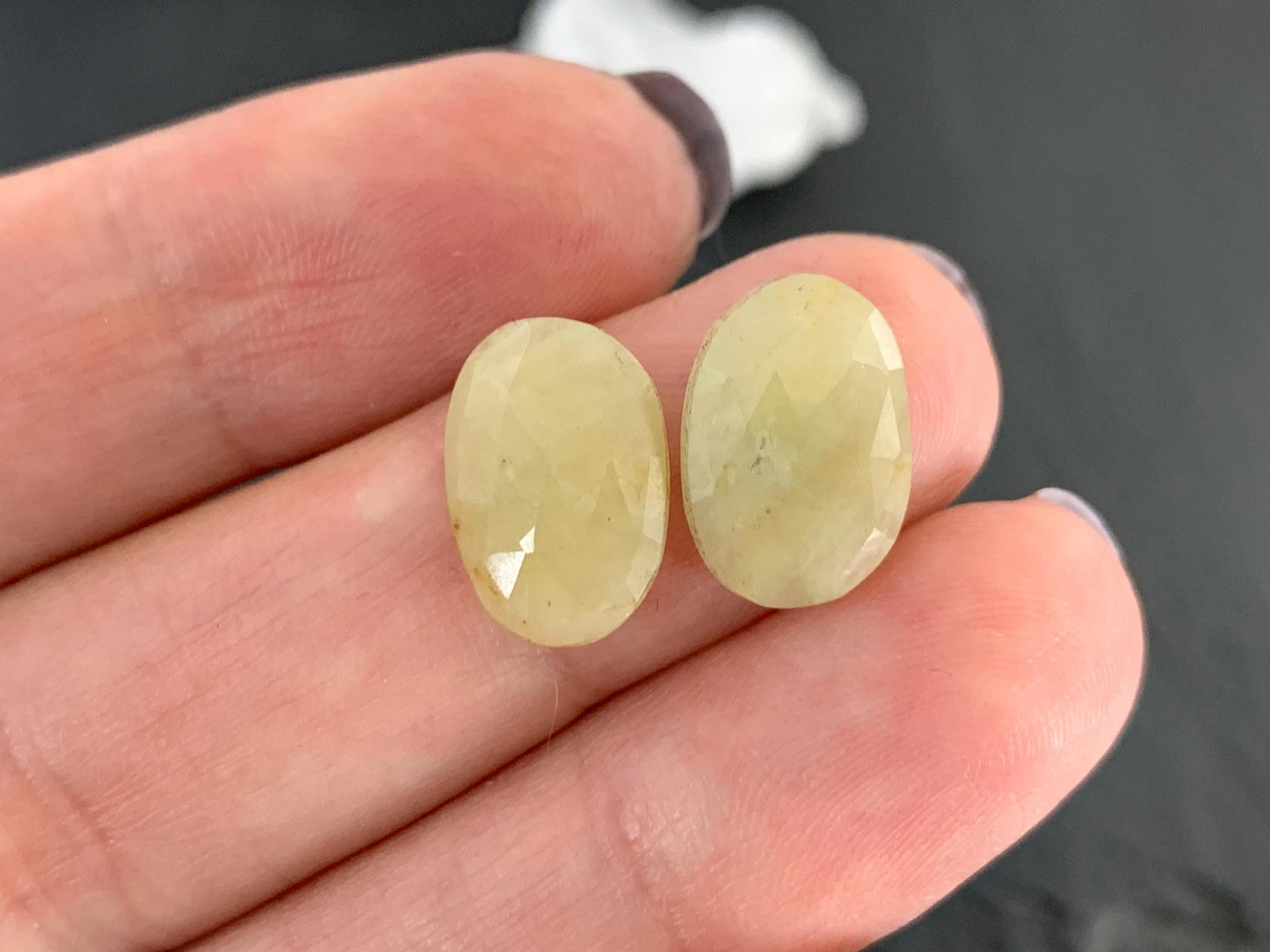 Faceted Yellow Sapphire pair 9x13x2.5mm cabochon