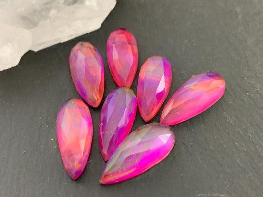 Faceted Aurora Opal pear 8x20mm  cabochon  - Doublet cabochon
