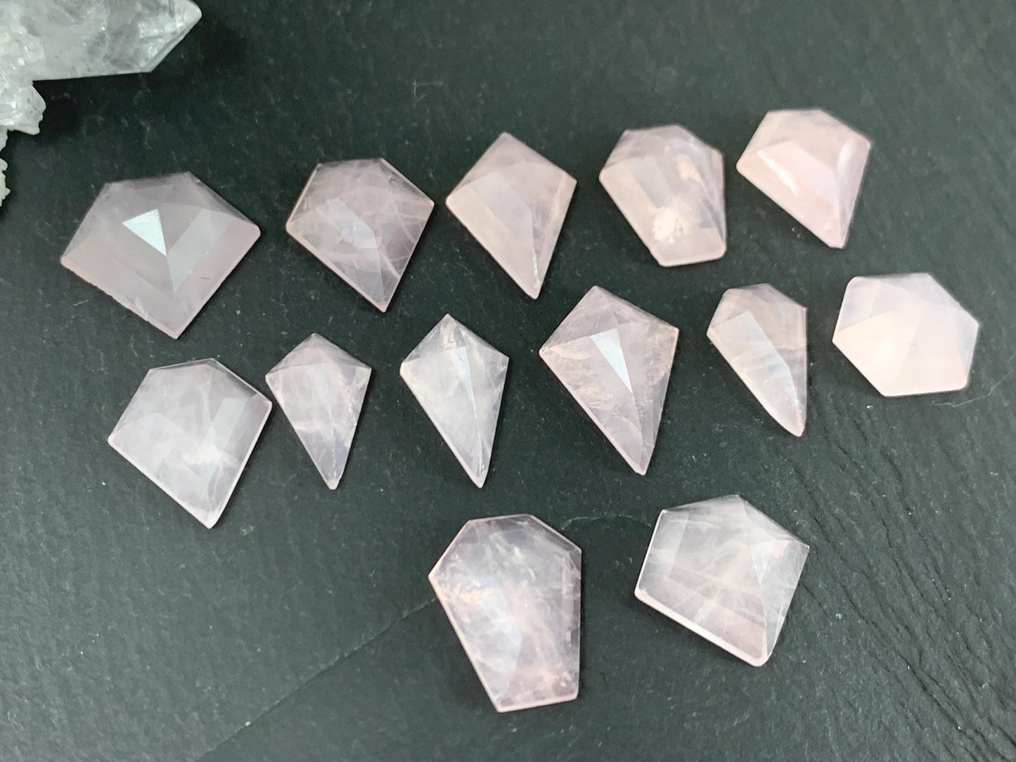 Faceted Rose Quartz  step cut cabochon.